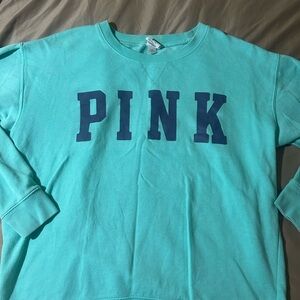 Victoria's Secret Teal Sweatshirt with Navy Lettering